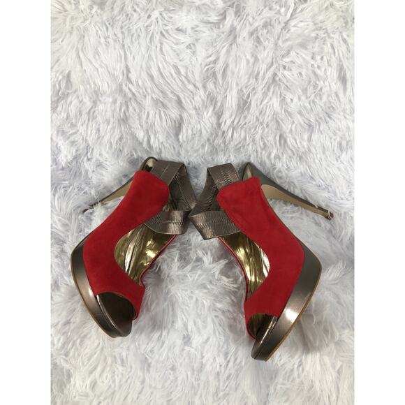 Carlos by Carlos Santana platform 8.5M Heel Red Suede Upper Metallic Ankle Strap - Picture 6 of 10